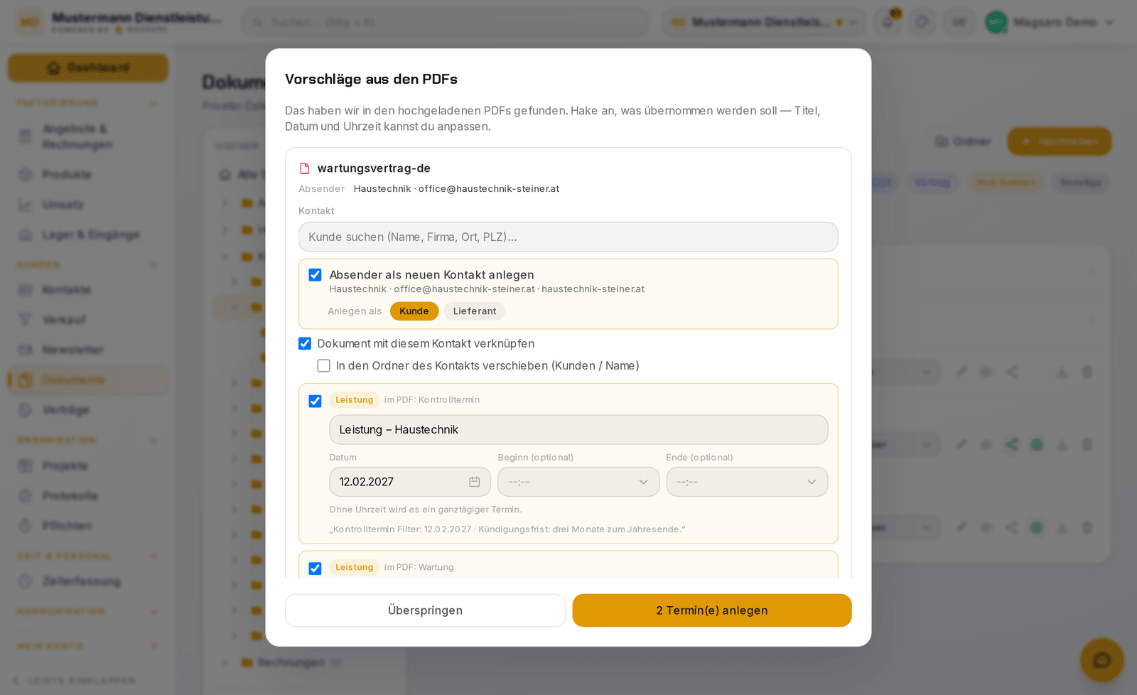 Termine aus PDFs — mit einem Klick im Kalender