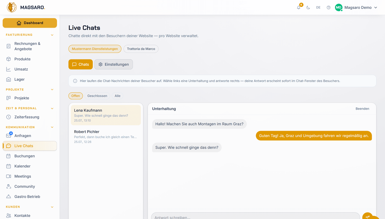 Dashboard · Live-Chat