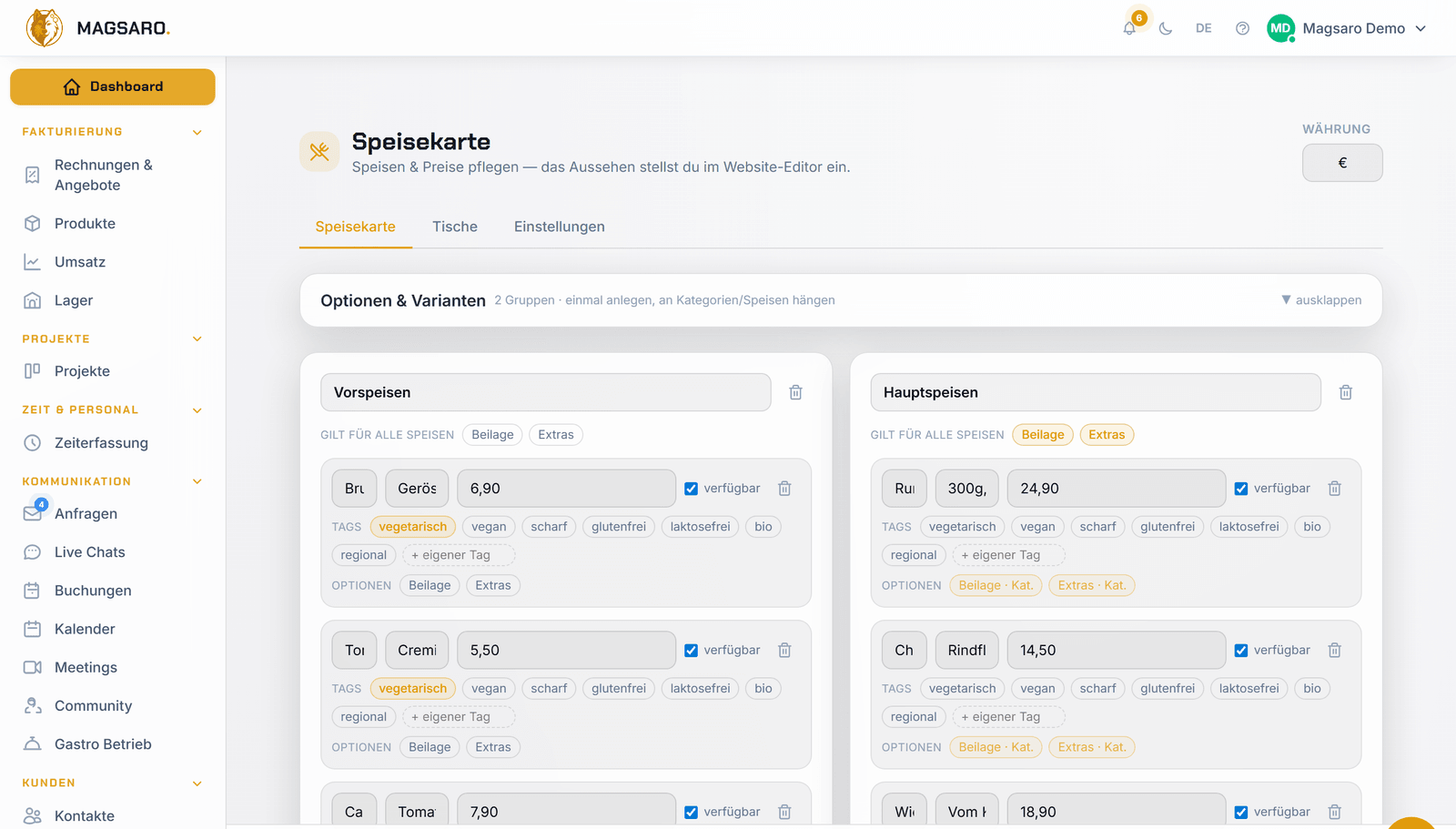 Speisekarte