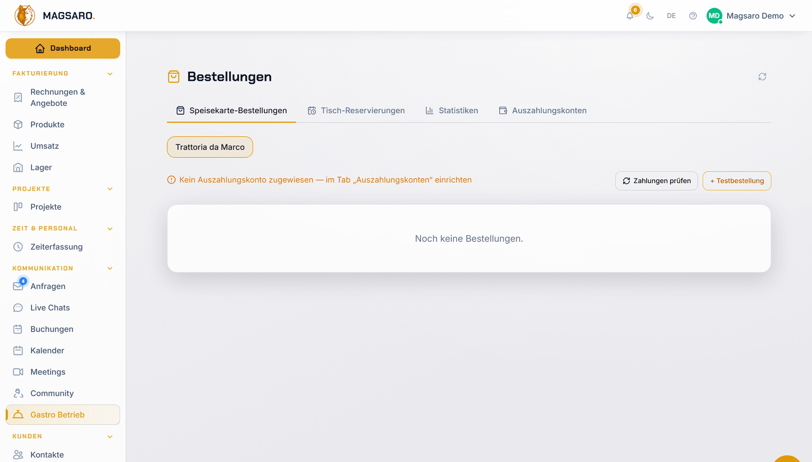 Cockpit · Bestellungen